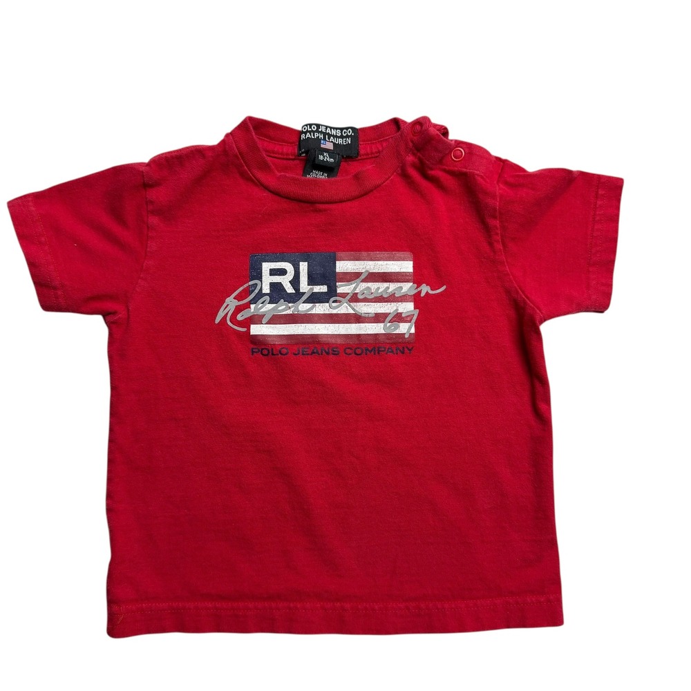 Vintage Polo Jeans Co Ralph Lauren Baby Toddler 18-24M Red Flag Graphic T-Shirt